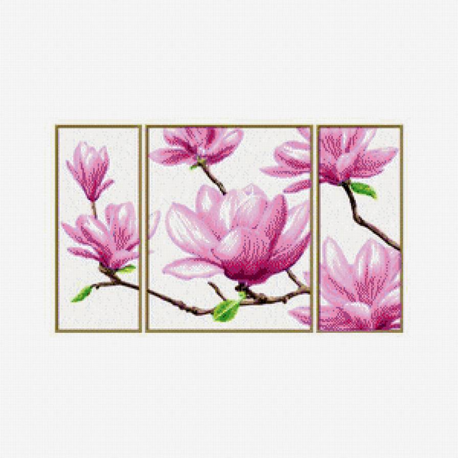 триптих магнолия - цветы, ветка - предпросмотр