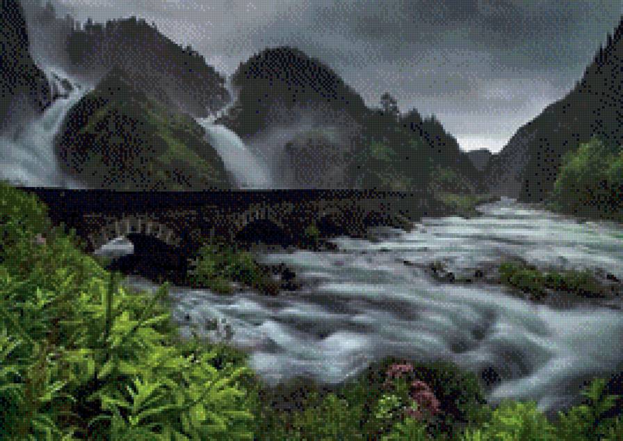 Фьерды Норвегии - тучи, акведук, горы, река, норвегия - предпросмотр