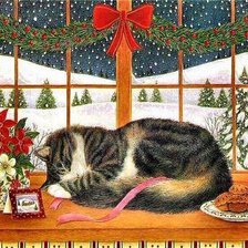 Схема вышивки «спящий кот»