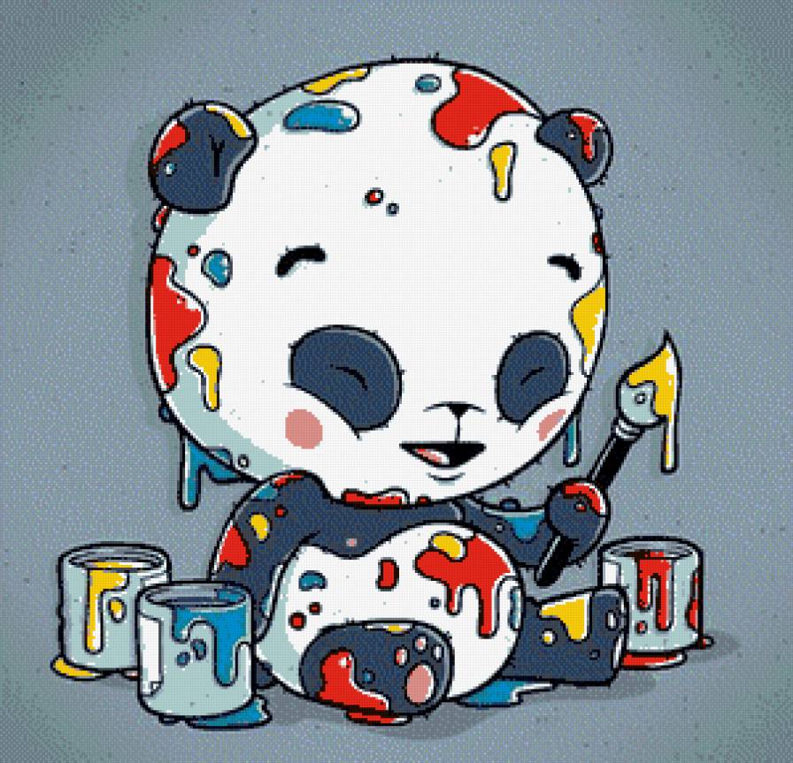 Малыш панда - медвежонок, счастье, краски - предпросмотр