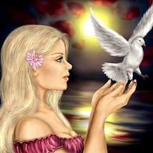 Схема вышивки «Девушка с голубем»