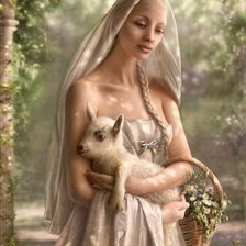 Схема вышивки «девушка с ягнёнком»