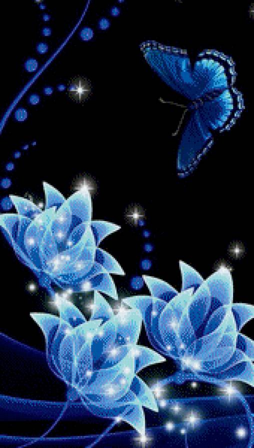 на черном - цветы, на черном, бабочка - предпросмотр