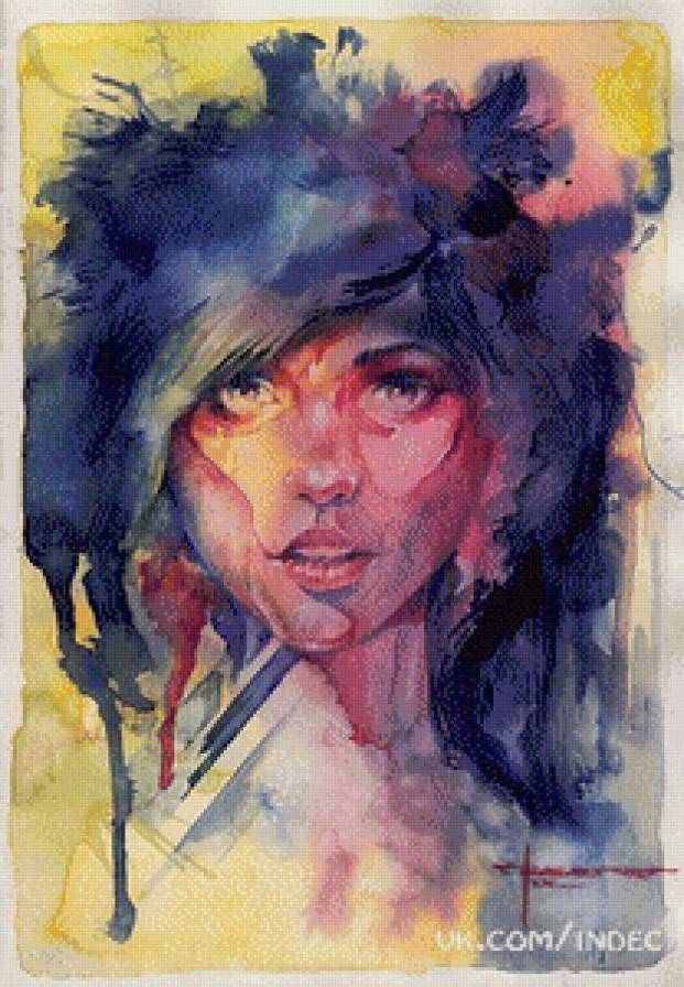 Девушка (акварель) - акварель, девушка, рисунок - предпросмотр