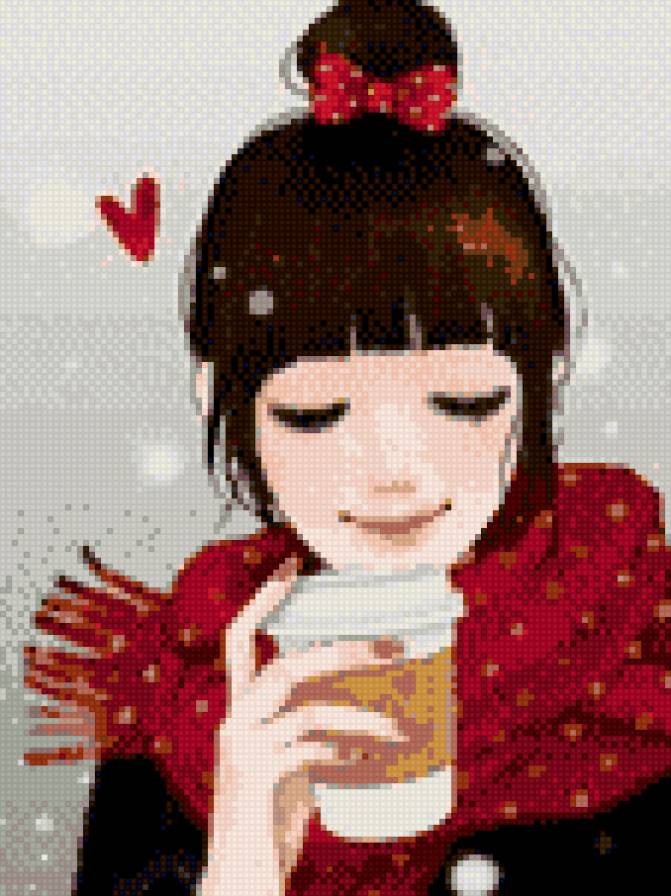 Зимнее тепло - любовь, зима, кофе, романтика, девушка - предпросмотр