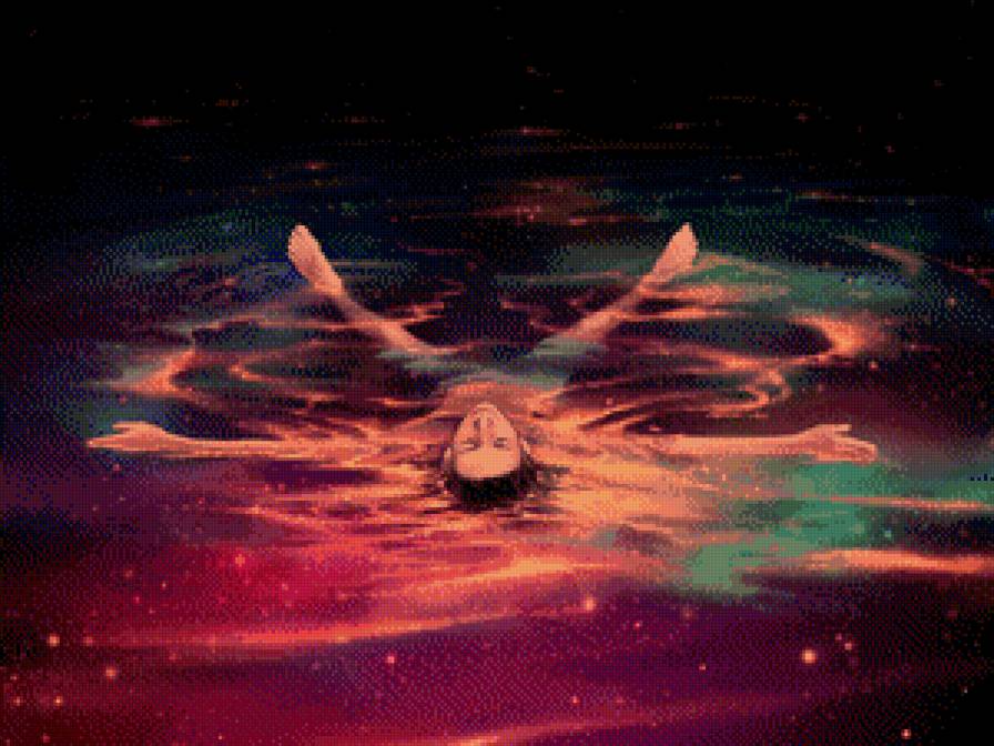 Лежа в небе - звезды, отражение, вода, небо, ночь, парень - предпросмотр