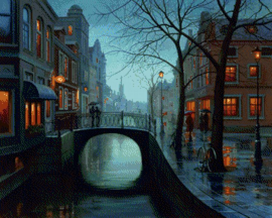 Дождливые сумерки - дождь, город, сумерки, вечер - предпросмотр