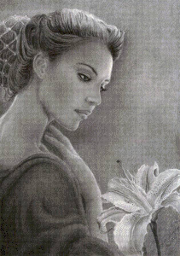 черно-белое - женщина, черное и белое, люди, цветок, девушка, лилия, монохром - предпросмотр