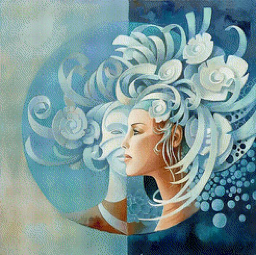 Отражение - люди, отражение, фэнтези, девушка, живопись, портрет, женщина - предпросмотр