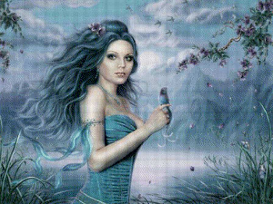 Девушка с птицей - красавица, девушка, дама, фэнтези - предпросмотр