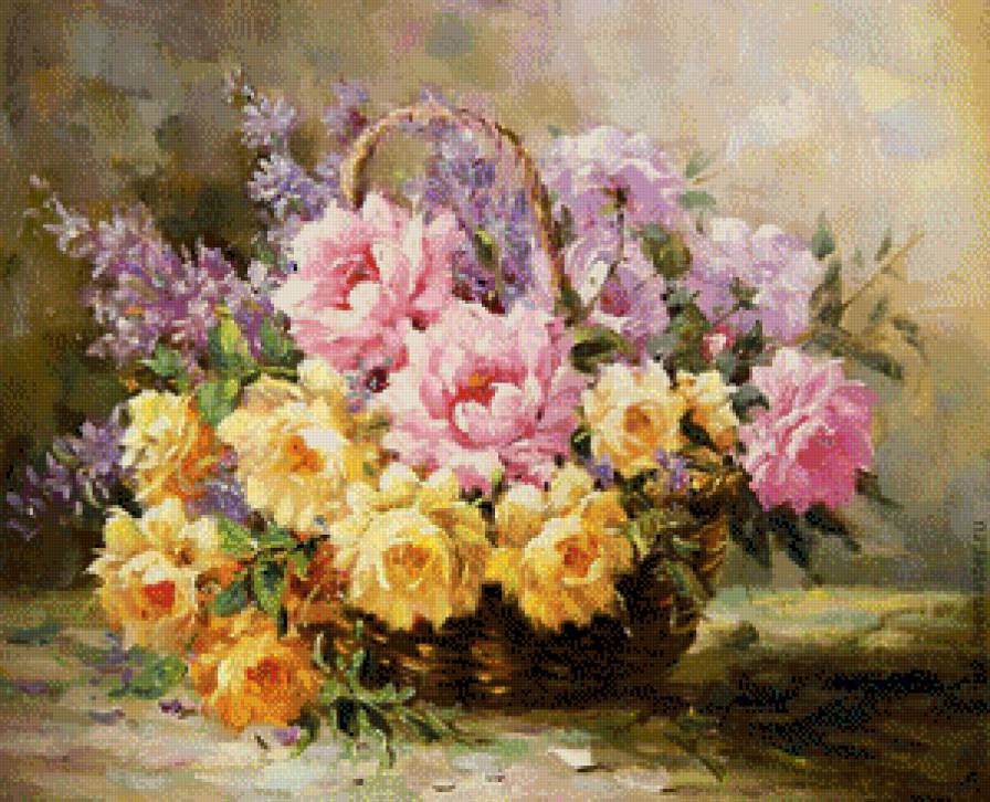 Корзина с цветами - корзины, натюрморт, цветы - предпросмотр