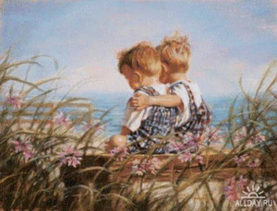 близнецы - море, берег, мальчики, двое, дети - предпросмотр