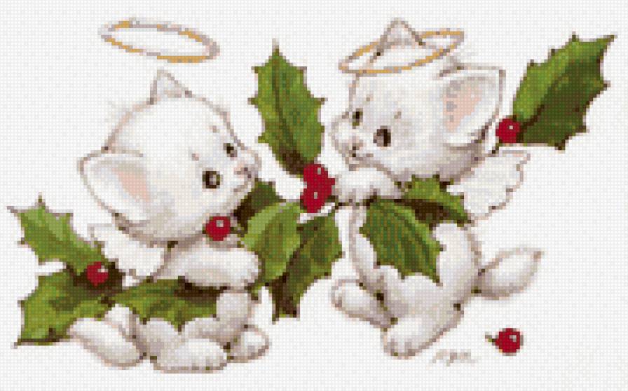 пушистые ангелочки - остролист, котята, рождество - предпросмотр