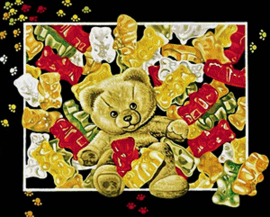 мишка и конфеты - детское, игрушка, живопись, сладости, картина - предпросмотр