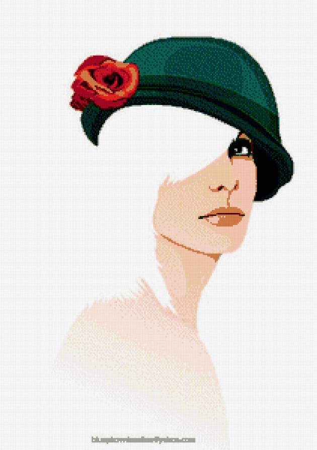 девушка в шляпе - силуэт, монохром - предпросмотр