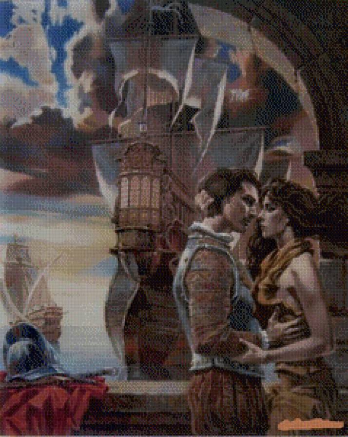 Ассоль - мужчина, двое, пара, девушка, пейзаж, корабль - предпросмотр