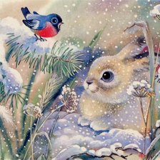Зайчик со снегирем