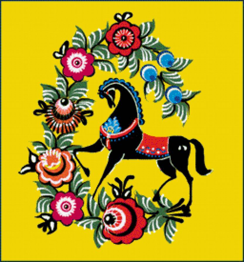 Узор - цветы, животные, узор, лошади - предпросмотр