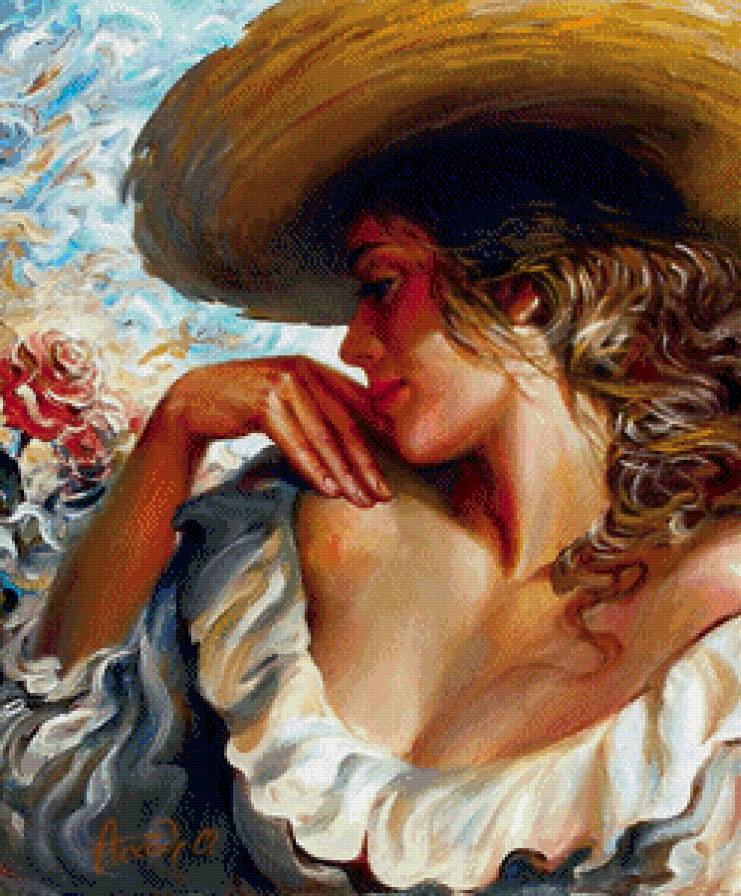 Милая девушка в шляпе - дама, девушка, красавица - предпросмотр