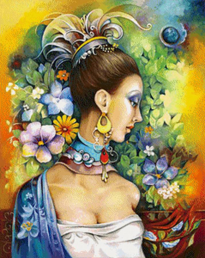 В цветах - красавица, девушка, дама, цветы - предпросмотр