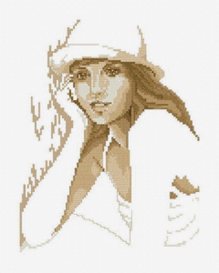 девушка в шляпе - дама, черно-белое, она, монохром - предпросмотр