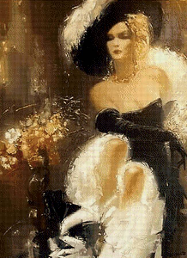 дама в шляпе - портрет, картина - предпросмотр