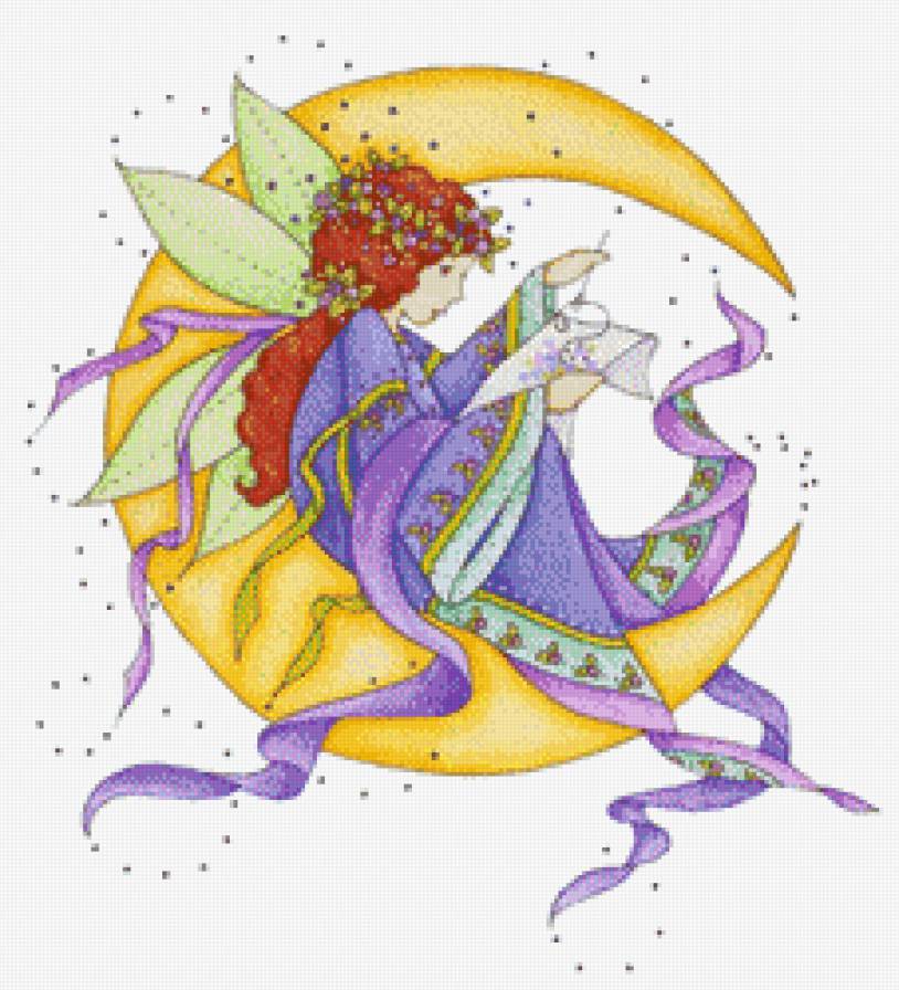 Лунная рукодельница - девушка, фея, луна, панно, месяц, рукодельница - предпросмотр