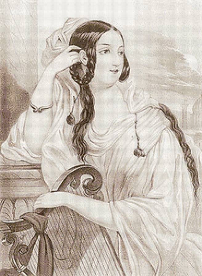 Женский образ (карандаш) - живопись, сепия, дама, женщина, ретро, монохром, люди - предпросмотр