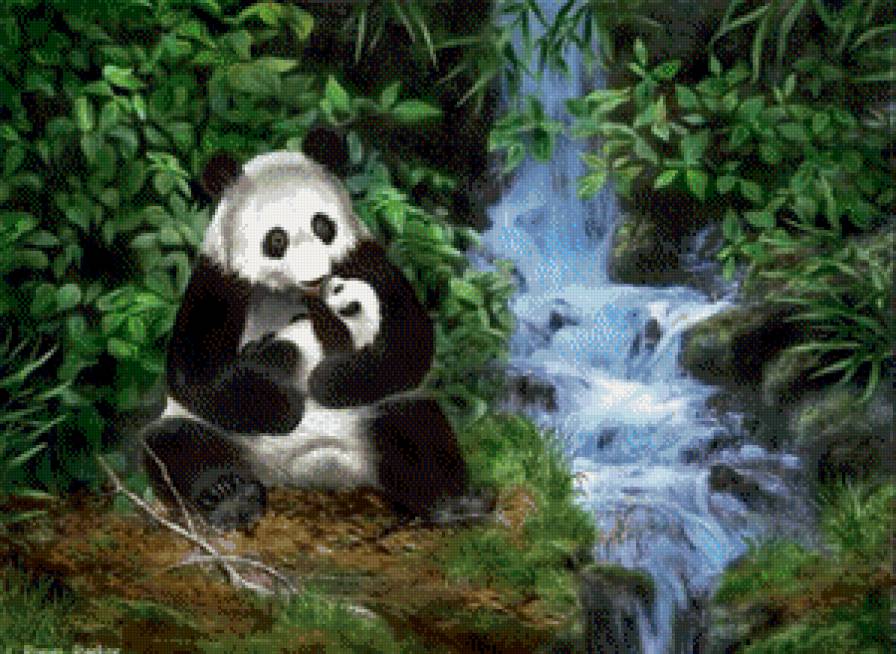 Мамочка - пейзаж, водопад, медведи, животные - предпросмотр