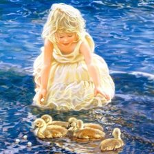 Схема вышивки «Девочка и утята»