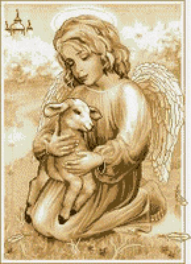 ангел с козленком - ангел, монохром, козленок - предпросмотр