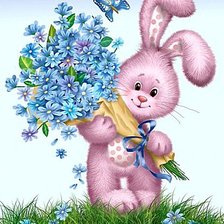 Схема вышивки «Зайка с букетом»