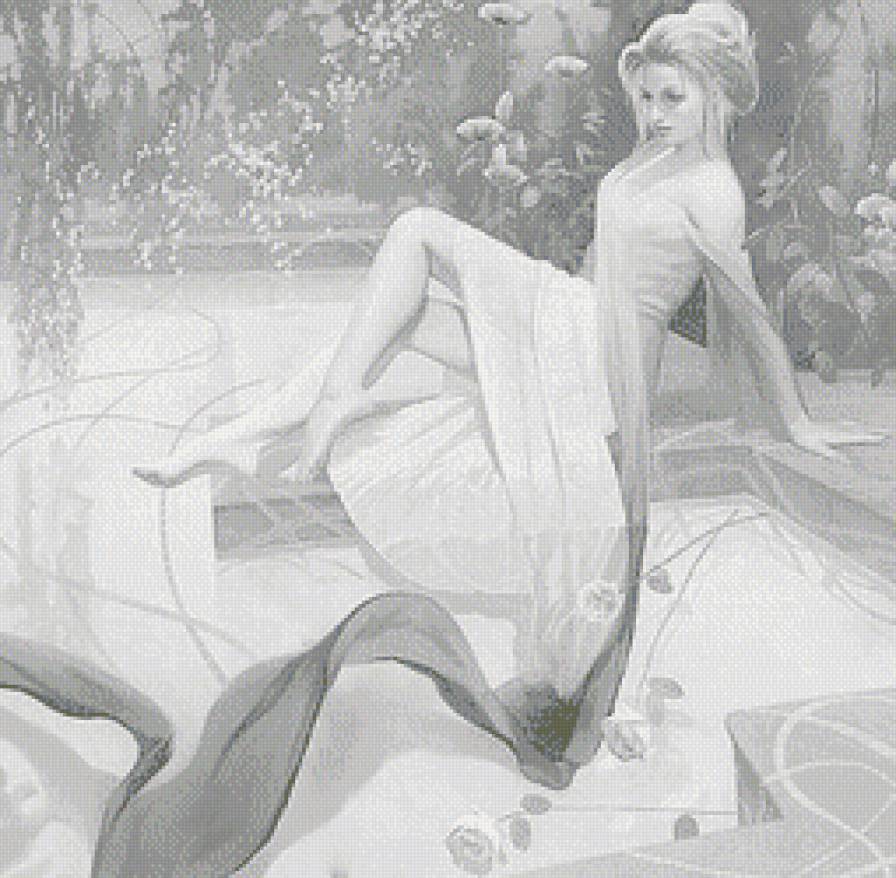 Женский образ (живопись) - монохром, женщина, живопись, дама, люди, девушка - предпросмотр