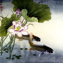 Схема вышивки «Лотосы с карпами»