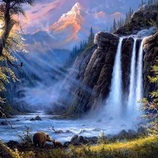 Схема вышивки «мишки у водопада»