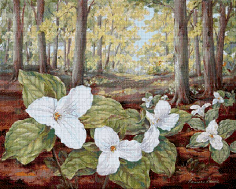 №511492 - природа, пейзаж, цветы, живопись, деревья - предпросмотр