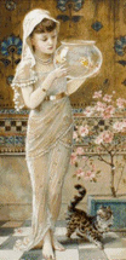 девушка с котенком - женский образ, животные, люди, живопись, девушка - предпросмотр