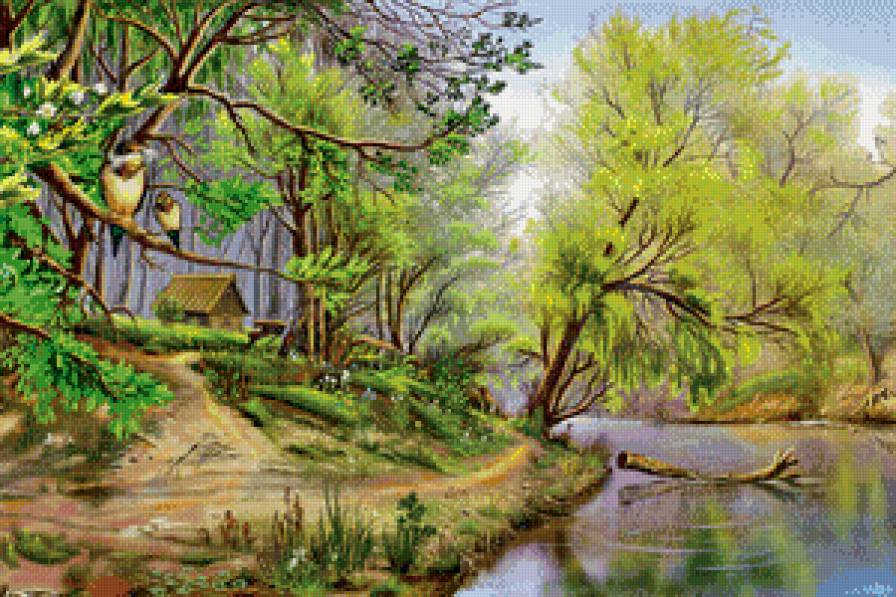 лесная графика - пейзаж. лес. река - предпросмотр