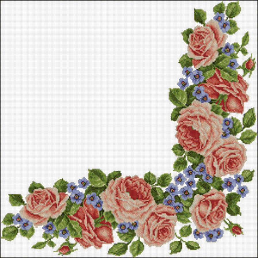 гирлянда угол - розы.незабудки.подушка, цветы, гирлянда - предпросмотр