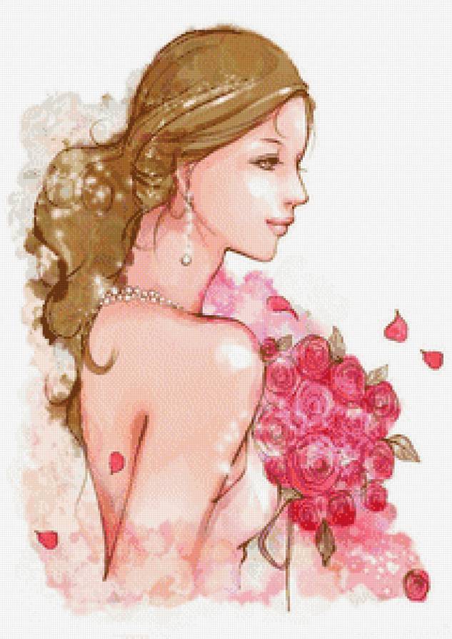 невеста - невеста, женщина, розовые цветы, девушка, свадьба - предпросмотр