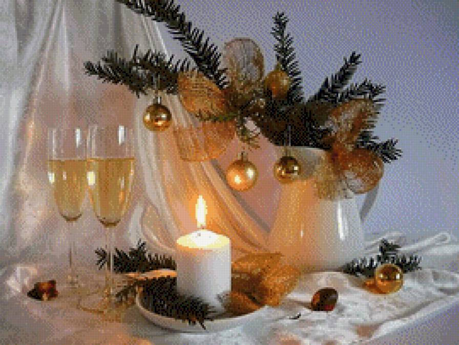 Новогоднее настроение - праздник, романтика, бокал, шампанское, новый год, свеча - предпросмотр