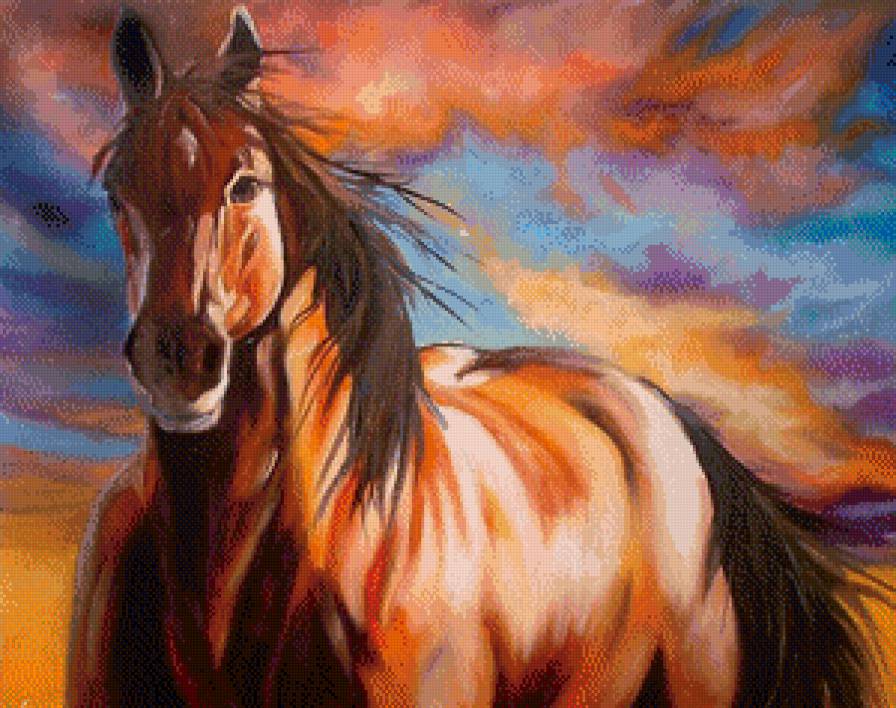 На закате - закат, животные, кони, лошади - предпросмотр