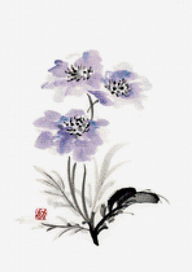 анемоны - китайская живопись, цветы - предпросмотр