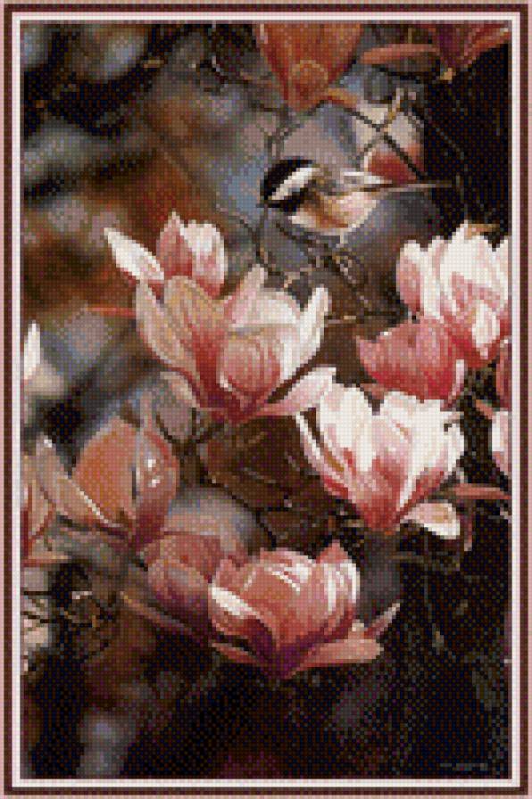 0171 - картина, синичка, лето, цветы, красота, птицы, природа - предпросмотр