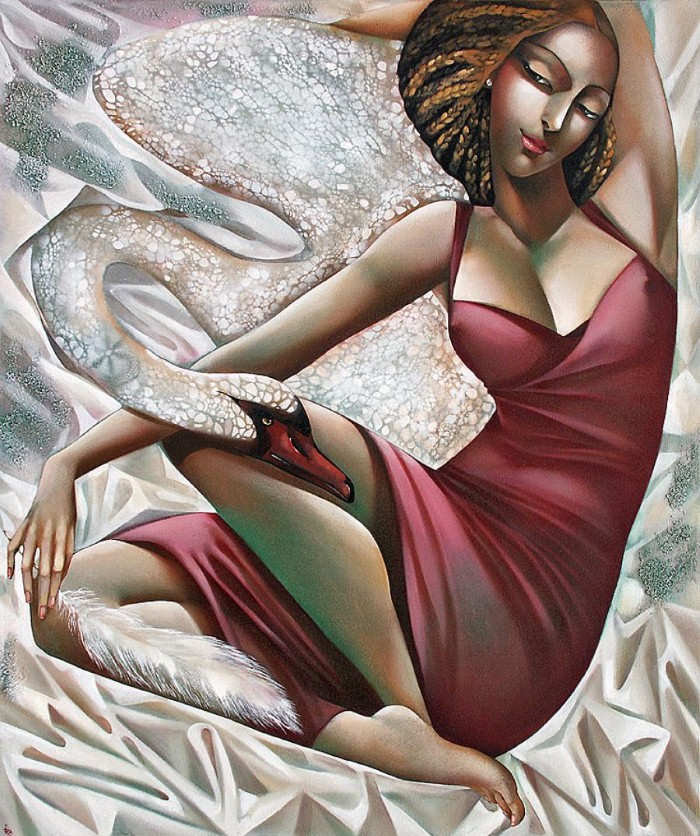 Серия "Мадам" - лебеди, девушка, птицы - оригинал