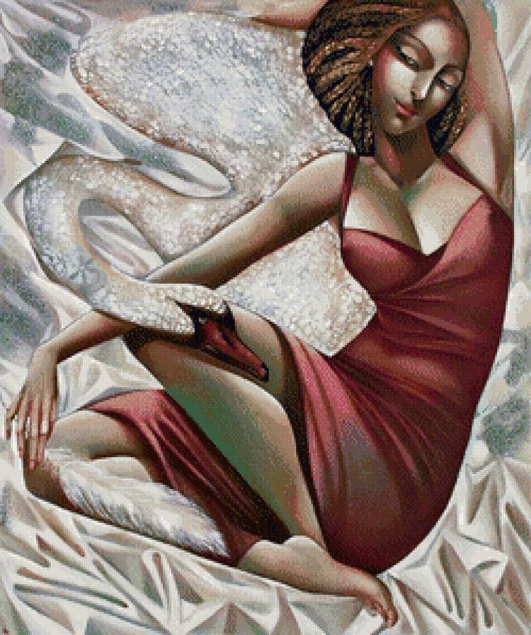 Серия "Мадам" - девушка, лебеди, птицы - предпросмотр