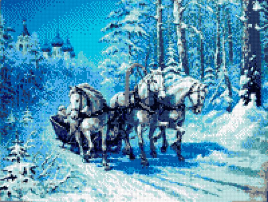 Зимняя тройка. - лошадь, животные, зима - предпросмотр