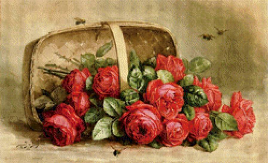 розы лангре - охапка цветов, цветы, шмель.пчела.букет, корзинка, розы - предпросмотр