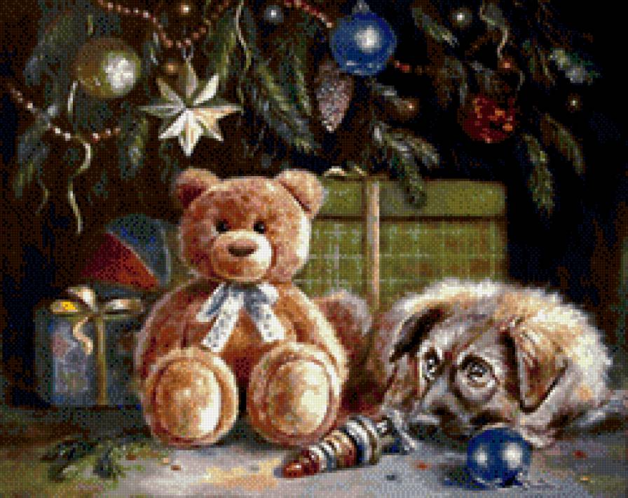 новый год - новый год, елка, подарки, снег, елочка, щенок, рождество - предпросмотр