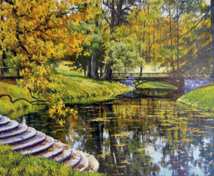 осенний пейзаж - деревья, вода, осень, река, природа - предпросмотр